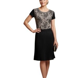 VALENTINO ROMA Womens Small Dress Wool Knit Lace Neutral Black Short‎ Sleeves